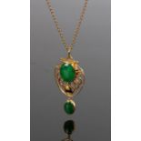 Art Nouveau natural jadeite pendant necklace, with cabochon cut green jade certificated, 20mm