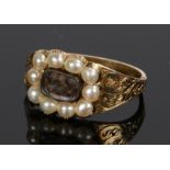 George III ring, with woven hair to the end and a pearl surround, ring size O 1/2