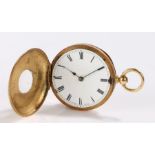 Lecomte Geneve 18 carat gold half hunter pocket watch, the signed white enamel dial with Roman