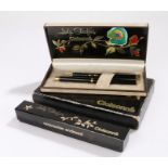 Lady Sheaffer pen set, Cloisonné, to include a fountain pen and ball point, cased