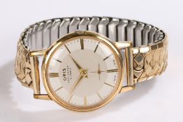 Oris gold plated gentlemans wristwatch, the signed cream dial with gilt baton markers, manual wound,
