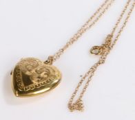 Heart locket and chain, the 9 carat gold chain with a locket marked 9ct front and back, gross weight