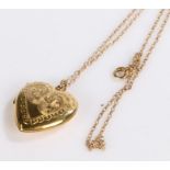 Heart locket and chain, the 9 carat gold chain with a locket marked 9ct front and back, gross weight