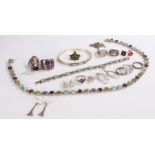 Mixed Silver Jewellery, to include rings, necklaces, earrings, brooches etc. gross weight 155.4g