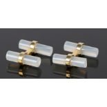 Pair of Chalcedony cufflinks, with tube ends and gilt metal centres