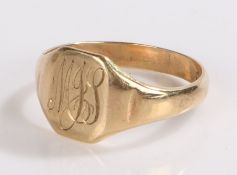 9 carat gold signet ring, the head initialled MJS, ring size U 1/2, 3.9g