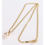 9 carat gold chain and pendant, with a pearl effect pendant to the chain, 3.7g