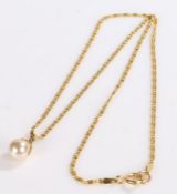 9 carat gold chain and pendant, with a pearl effect pendant to the chain, 3.7g