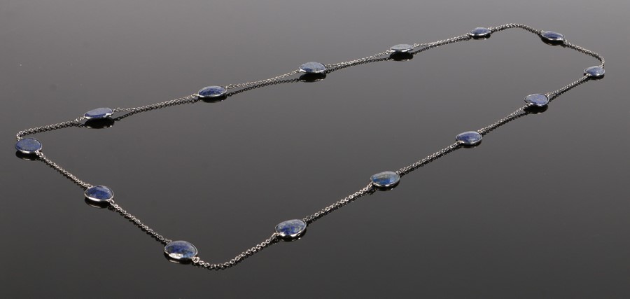 Lapis lazuli necklace, the chain links with oval lapis lazuli set periodically, 106cm long