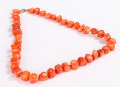 Coral necklace formed from cut coral sections, 50cm long