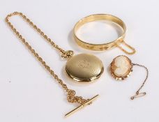 Rolled gold bangle, cameo brooch and a pocket watch and chain (3)