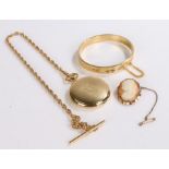 Rolled gold bangle, cameo brooch and a pocket watch and chain (3)