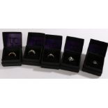 Five silver rings, to include cubic zirconia set rings, 21.3g (5)