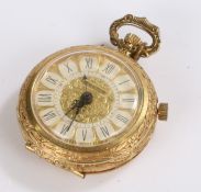 Mentor gold plated travel alarm/pocket watch, the signed gilt and white dial with Roman numerals,