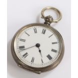 Continental silver open face pocket, the white dial with Roman numerals, key wound, the inner