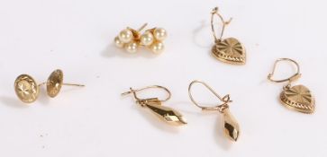 Collection of four pairs of 9 carat gold earrings, 4.1g