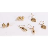 Collection of four pairs of 9 carat gold earrings, 4.1g