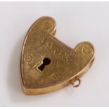 9 carat gold part heart shaped padlock clasp, 1.4g