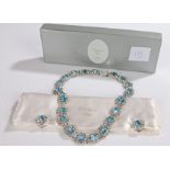 Christian Dior necklace and earring set, set with blue and clear paste, each piece stamped Christian