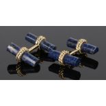 Pair of lapis lazuli cufflinks, with gilt metal rope design link