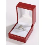 9 carat white gold ring set with a central diamond surrounded by a band of diamonds, ring size L,
