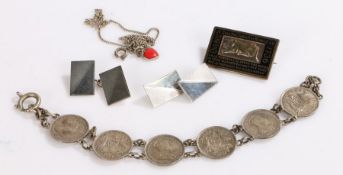 Silver jewellery, to include brooch with depiction of a dog, pair of cufflinks, Australian three