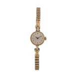 Longines gold plated ladies wristwatch, the signed silver dial with Arabic markers, crown wound, the