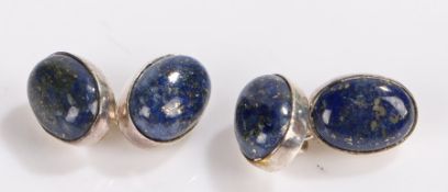 Pair of silver and lapis lazuli cufflinks, with oval set heads