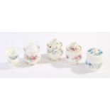 Three Royal Albert preserve pots and covers, in the moss rose, lavender rose and Brigadoon patterns,