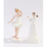 Two Royal Doulton figures, "little ballerina", HN3395, 16cm high, "with love", HN3393, 15cm high (