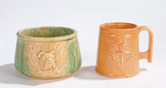 Festival of Britain, to include a mottled green bull dog bowl and a 1951 Bretby mug, AF (2)