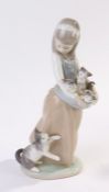 Lladro figure, young girl with a cat and three kittens, 24cm high