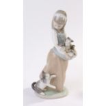 Lladro figure, young girl with a cat and three kittens, 24cm high