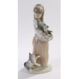 Lladro figure, young girl with a cat and three kittens, 24cm high