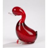 Ruby and clear glass paperweight, modelled as a stylised duck, 13cm highSurface scratches, old