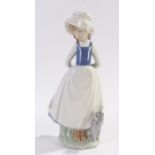 Nao porcelain figure, young girl and her dog, 23.5cm high