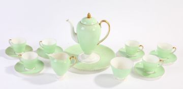 Wedgwood bone china coffee set, in lime green with coffee pot, sugar bowl, milk jug, six cups and