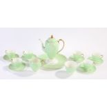 Wedgwood bone china coffee set, in lime green with coffee pot, sugar bowl, milk jug, six cups and
