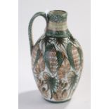 Denby pottery vase, decorated with green and brown foliate decoration, 30cm high