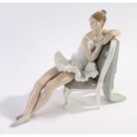 Lladro porcelain figure, ballerina seated on a chair, 24cm high