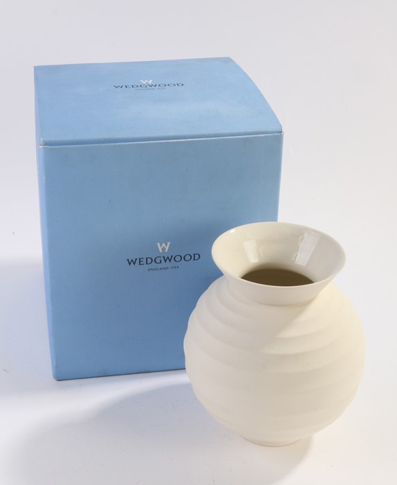 Wedgwood Nick Munro vase, the white matt and glazed body with ridge decoration, 17.5cm high housed