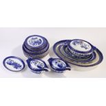 Alcocks Semi China Ching pattern blue and white dinner service, consisting of four graduated meat