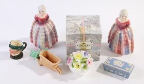 Coalport floral basket, in original box, Royal Doulton Pickwick miniature character jug, Wedgwood