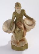 Royal Dux porcelain figure depicting a seated lady holding two woven baskets, impressed number
