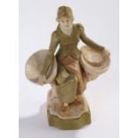 Royal Dux porcelain figure depicting a seated lady holding two woven baskets, impressed number