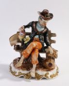 Capodimonte figure, depicting a tramp seated on a bench, 28cm high