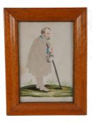 George III pin prick picture, late 18th Century, depicting a beggar with a pot around his chest,