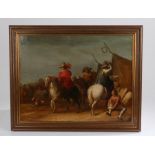 Manner of Philips Wouwerman, (1619-1668) Drinking before the hunt on horseback, unsigned oil on