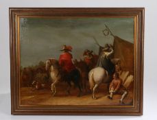Manner of Philips Wouwerman, (1619-1668) Drinking before the hunt on horseback, unsigned oil on