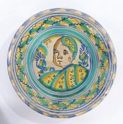 Large 18th Century Italian Majolica Bowl, circa 1720 –1750. The large deep dished bowl boldly